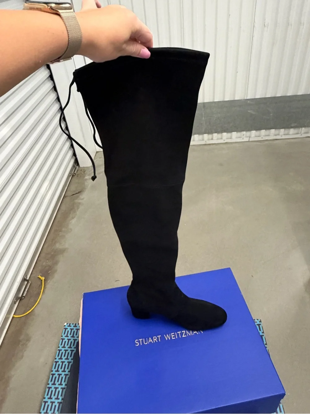 Stuart Weitzman Black Suede Over-the-Knee Boots with Back Tie